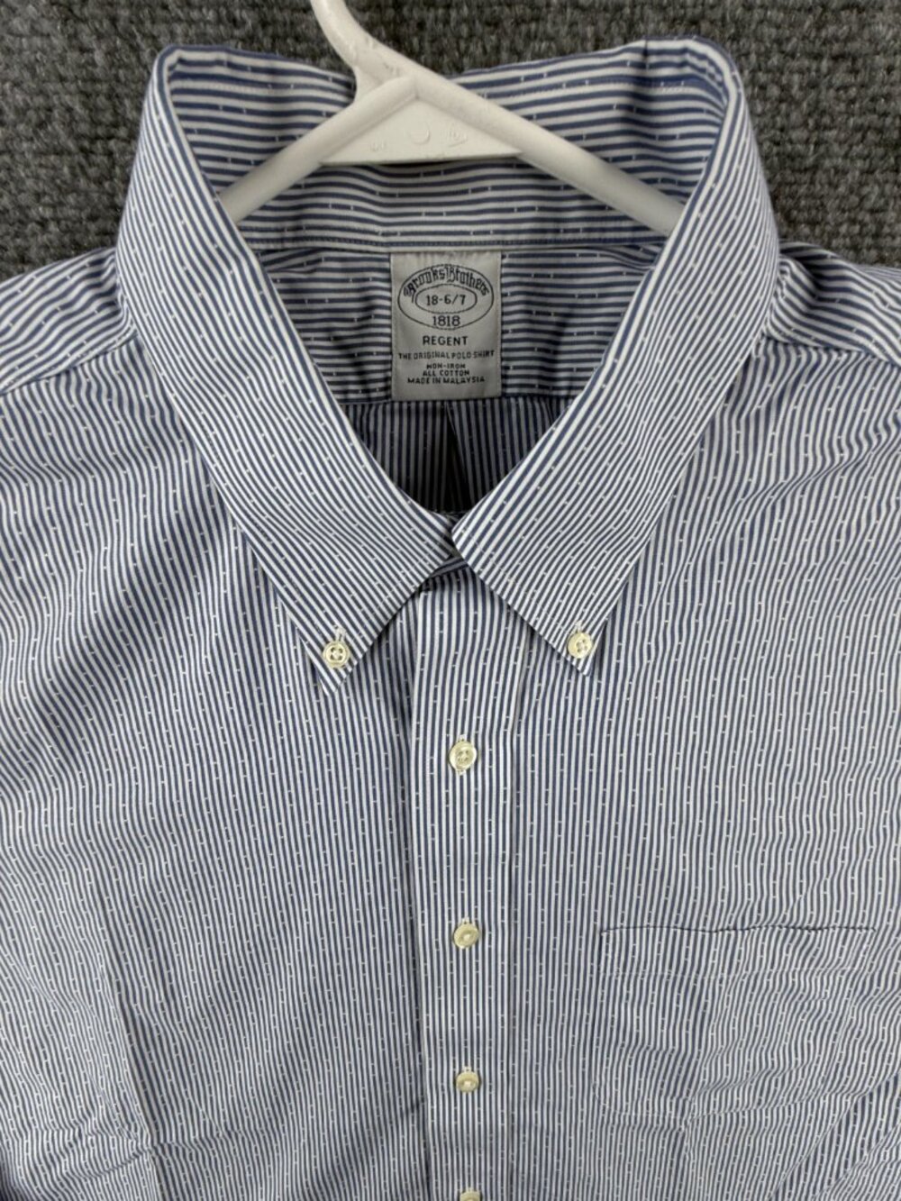 Brooks Brothers 18 6/7 Cotton Non-Iron Button-Down Regent Striped Blue Office
